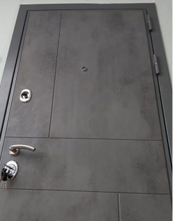 Входная металлическая дверь с зеркалом RеХ (РЕКС) Премиум 290 Темный бетон / 2 XL СБ-17 Силк сноу (белый матовый, без текстуры)