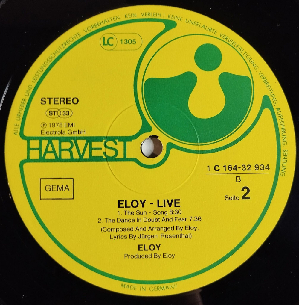 Винтажная виниловая пластинка LP Eloy Live (Germany 1978)