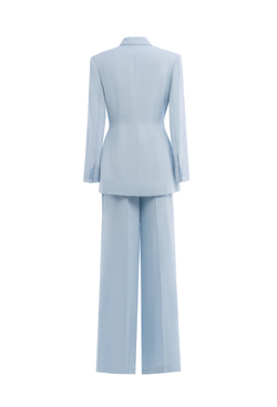 Брючный костюм с поясом голубой 14-02-25 SS