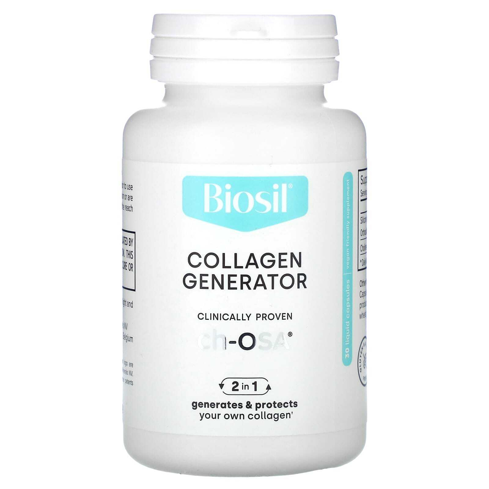Biosil, Collagen Generator, средство для стимулирования производства коллагена, 30 капсул с жидкостью