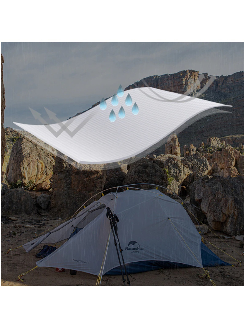 Палатка Naturehike Cloud Up-Wing Si 2-местная, алюминиевый каркас, серо-синяя