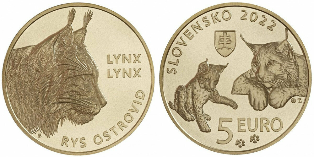 Словакия 5 евро, 2022 Рыси