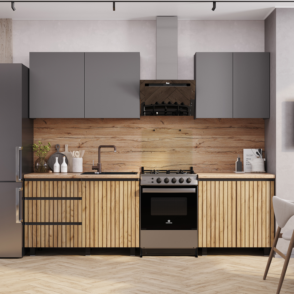 Кухня Шерлок 2 м графит, крафт с фотопечатью