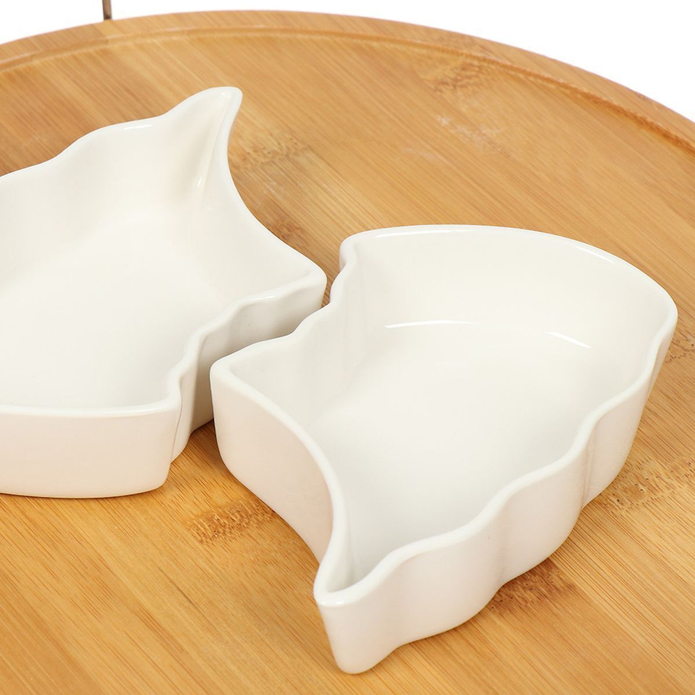 Менажница керам, 29х29х4.5 см, 240 мл, 7 секц, бамбуковая подст, Y4-3606