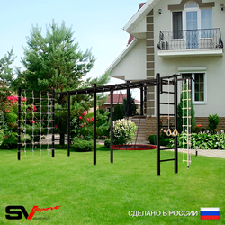 Уличная шведская стенка Sv Sport рукоход х 2 с комплектом турник прямой У52244 (Турник/Гнездо 80см/Канат/кольца/лестница/Сетка)