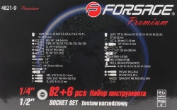 Набор инструментов 82+6пр. Premium 1/4''1/2(12гр.) 1/2''(17,19мм-6гр.) Forsage F-4821-9 PREMIUM