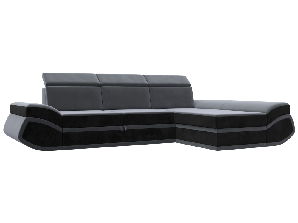 Диван угловой Лига-032 правый угол, Серый\Черный, Велюр, 121647