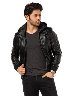 Куртка мужская натуральная кожаная с капюшоном бомбер Турция