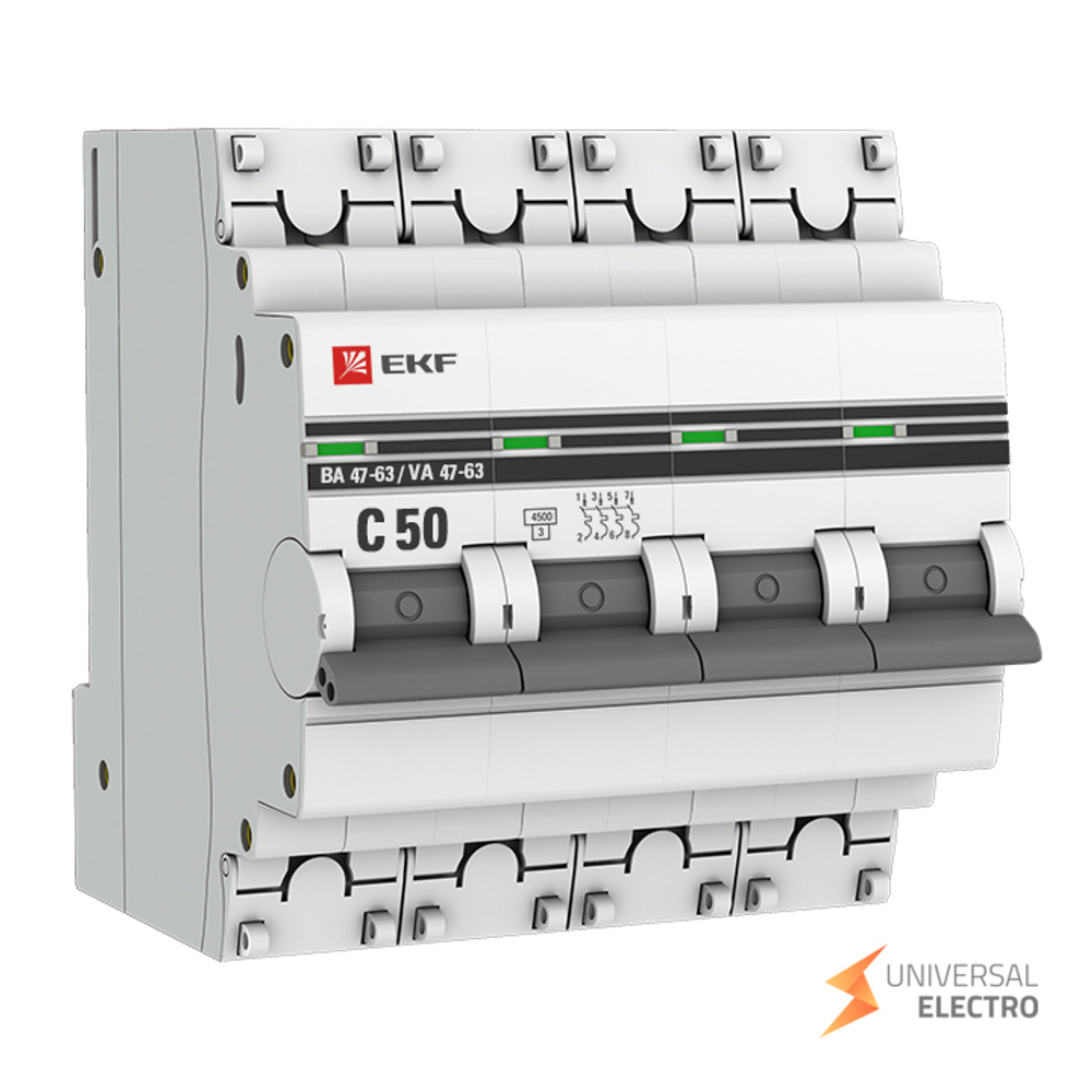 Автоматический выключатель 4P 50А (C) 4,5kA ВА 47-63 EKF PROxima