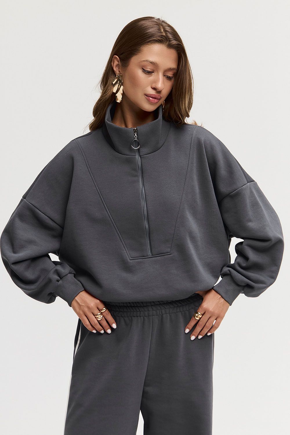 Олимпийка на молнии из премиум футера цвета антрацит