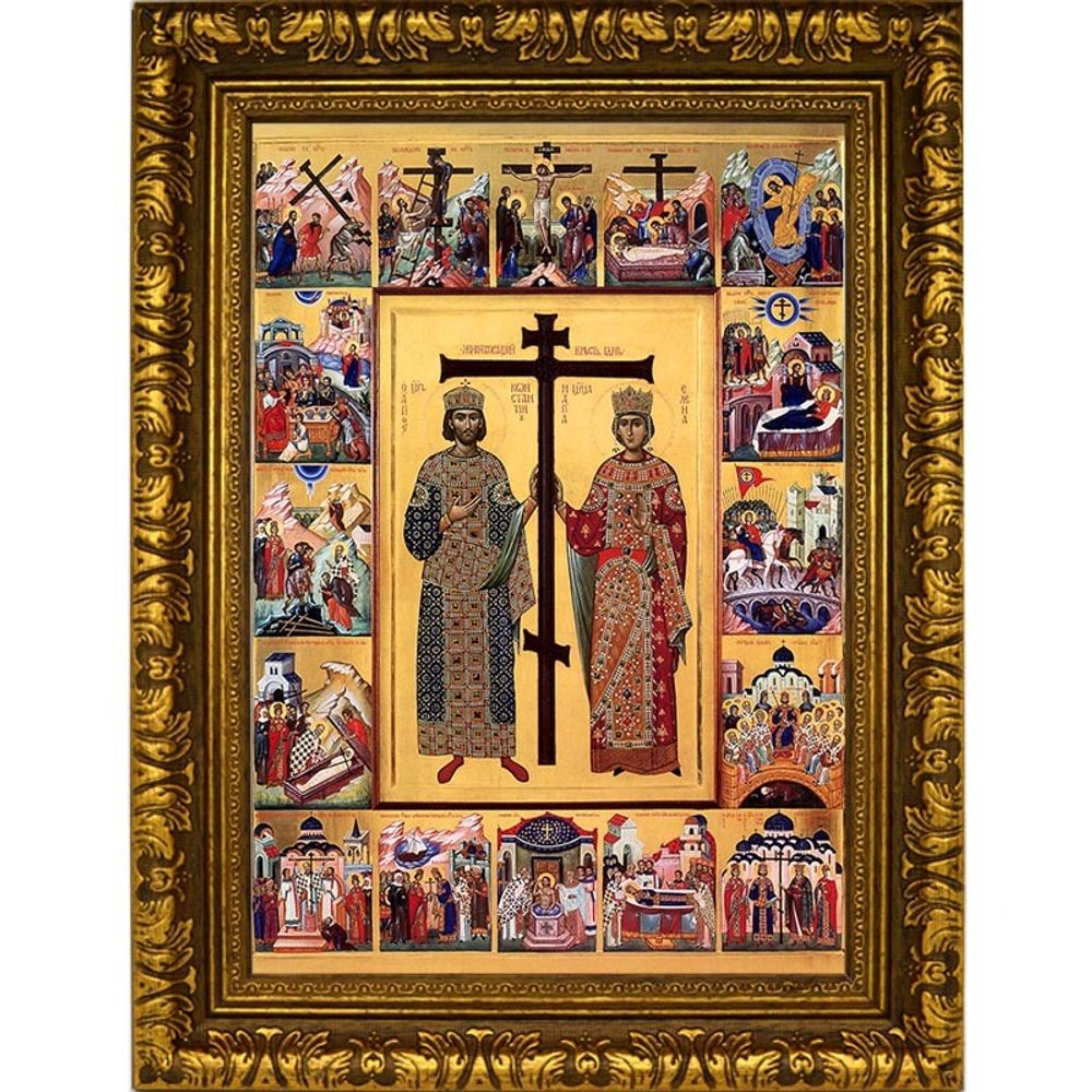 Елена и Константин с житием. Икона на холсте.
