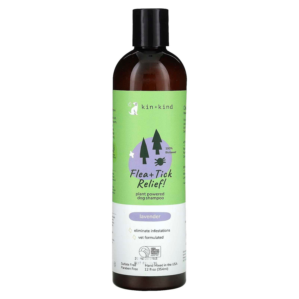 Kin+Kind, Средство от блох и клещей, шампунь для собак и кошек, с лавандой, 354 мл (12 жидк. унц.)