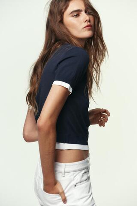 ZARA ВЯЗАНЫЙ КАРДИГАН С ДВУХСЛОЙНОЙ ОТДЕЛКОЙ, МОРСКОЙ СИНИЙ