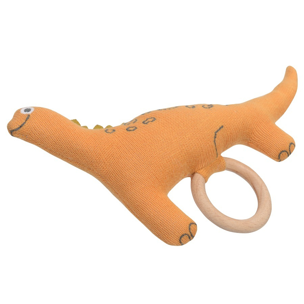 Погремушка хлопковая с деревянным держателем 14х11см Tkano Tiny world Динозавр Toto