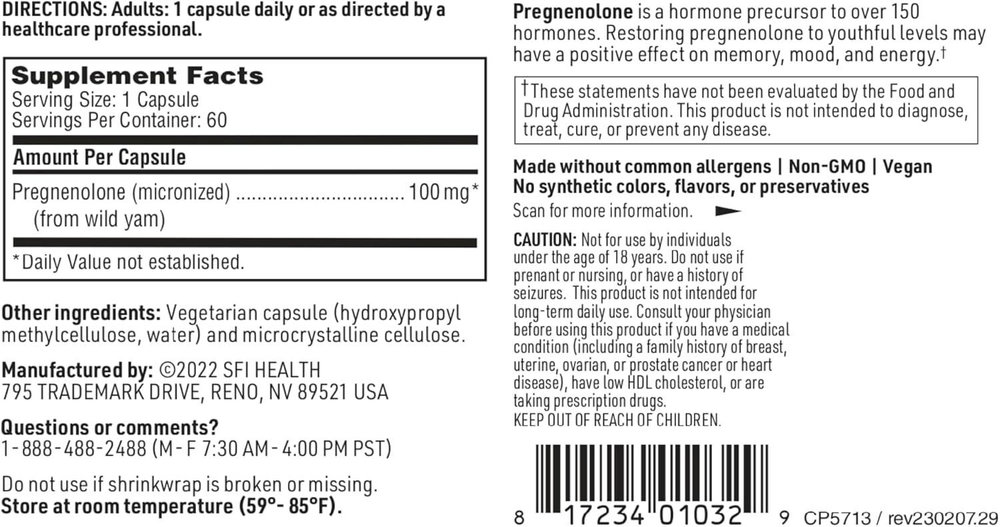 Klaire Labs - Pregnenolone (100 MG) - 60 capsules