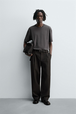 ZARA ФУТБОЛКА RELAXED FIT INTERLOCK, АНТРАЦИТОВЫЙ
