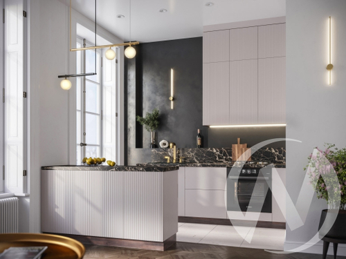 Кухня "Сиэль Инь Ян" атласный серый (корпус белый)