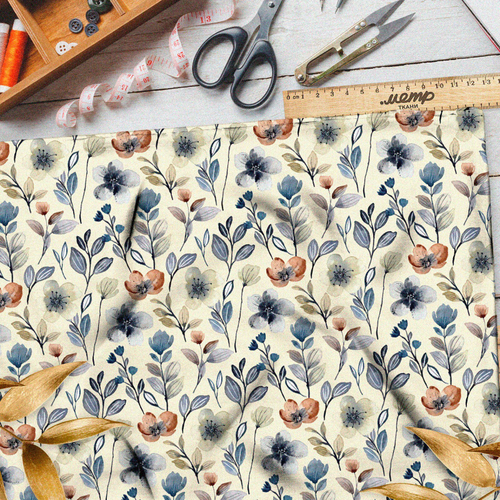 Ткань шелк Армани акварельные цветы на бежевом