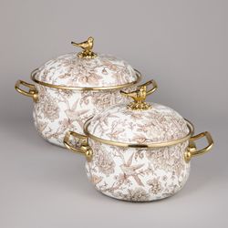 НАБОР КАСТРЮЛЬ AGNESS ЭМАЛИРОВАННЫХ СЕРИЯ "ROYAL GARDEN", 4ПР. 2,1Л И 3,8Л