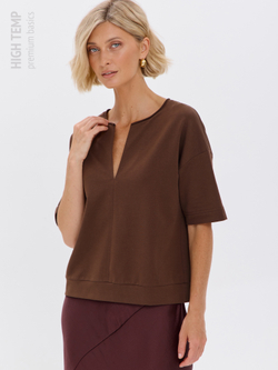 Плотная футболка из футера 2-нитки с V-вырезом HIGH TEMP