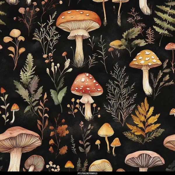 ПРЕДЗАКАЗ, ГРИБЫ НА ЧЕРНОМ, 100% хлопок 1