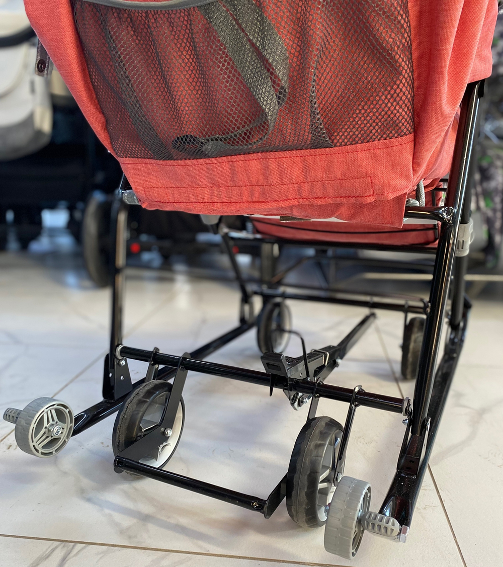 Коляска комбинированная (санки - коляска) «Наши детки» 6 в джинсовом стиле красный (арт. НДТ6/4)