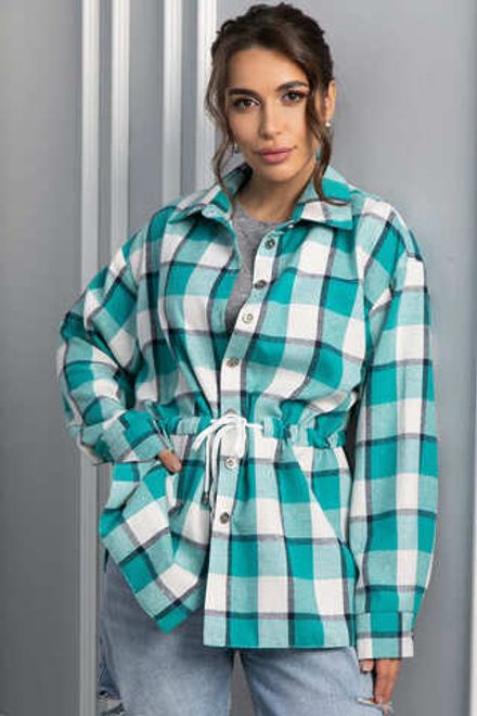 Рубашка хлопковая Джанет (бело-зеленая) Б14270-4М LT Collection