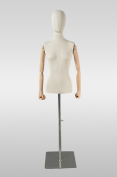 Торс женский BUM с головой/Обтяжка Лен/Деревянные руки