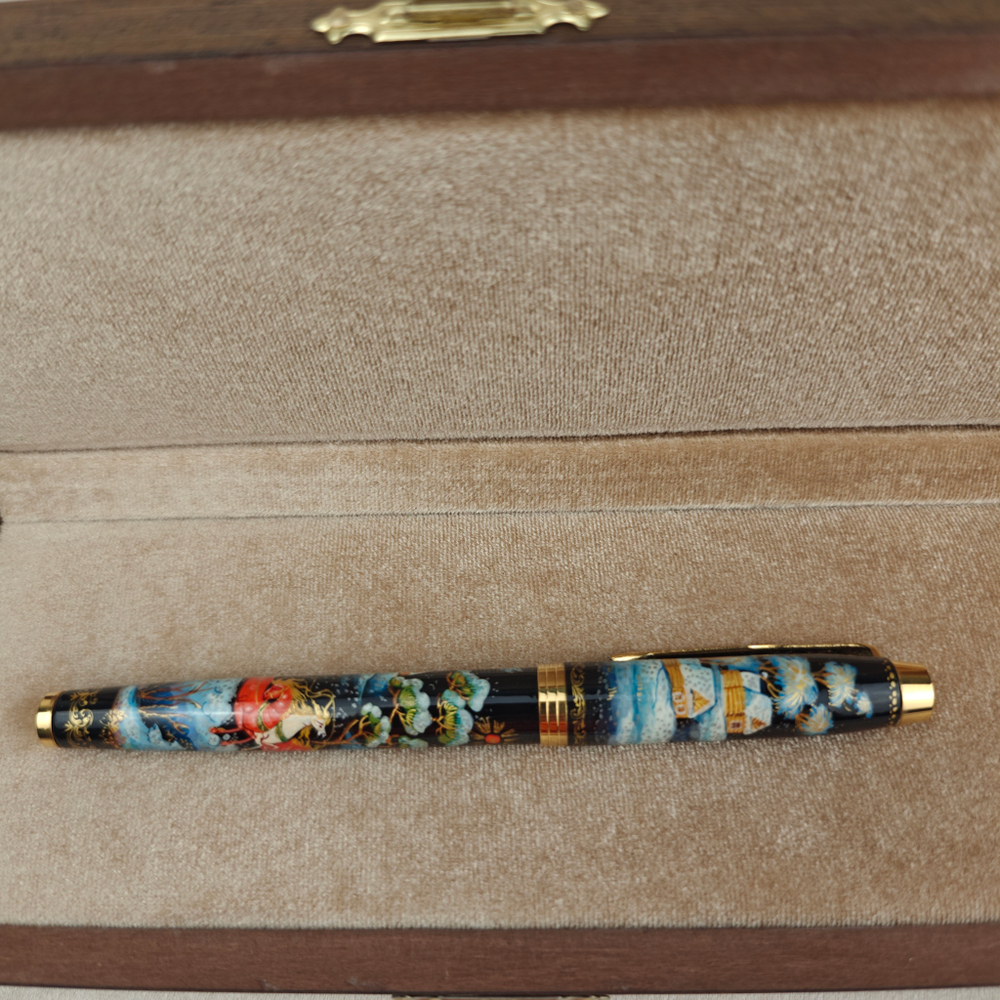 Ручка с ручной росписью Палех "Сказочная тройка" в футляре