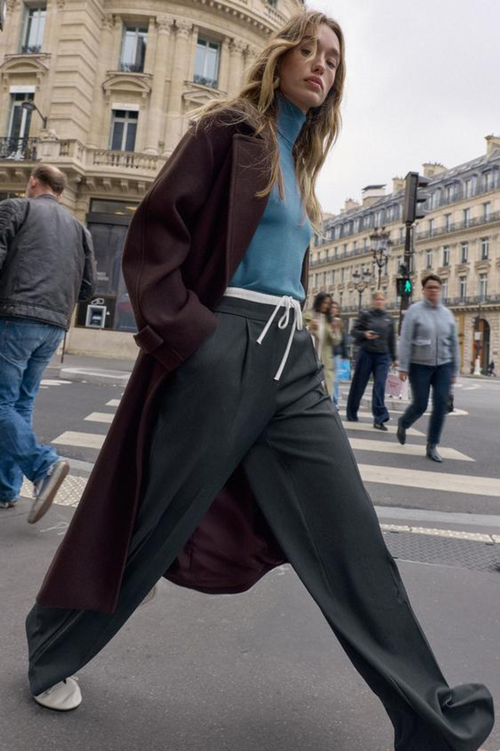 ZARA БРЮКИ С ШИРОКИМ ДВОЙНЫМ ПОЯСОМ, АНТРАЦИТОВО-СЕРЫЙ