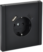 FORTE&PIANO Розетка 1-местная с заземлением с защитными шторками винтовое крепление 16А USB A+C 18Вт FP147 черный IEK