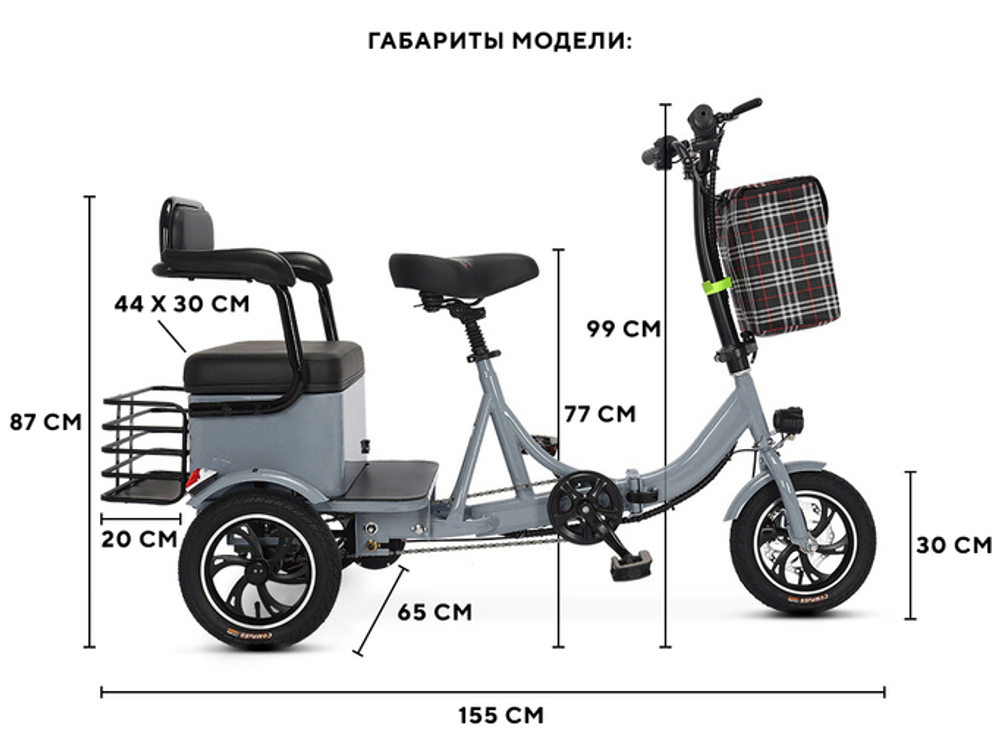 Трехколесный двухместный электровелосипед ZIT