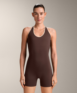 Oysho Короткий комбинезон Comfortlux Piping, коричневый