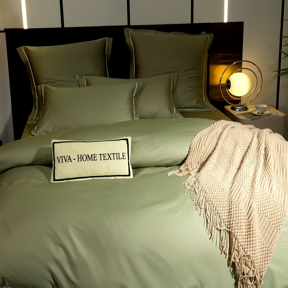 Комплект постельного белья Однотонный Сатин Премиум широкий кант OCPK029