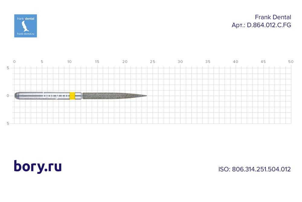 Бор алмазный желтый Frank Dental типа FG - D.864.012.C.FG