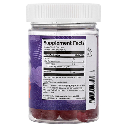Swanson Vitamins, жевательные таблетки с мелатонином, со вкусом клубники, 60 жевательных таблеток