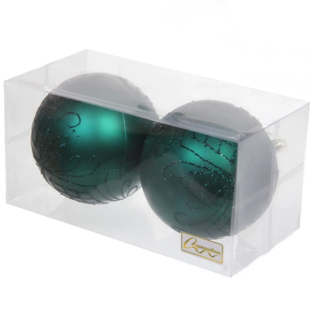 Новогодние шары 10 см (набор 2 шт) «Загадочная мечта», изумруд