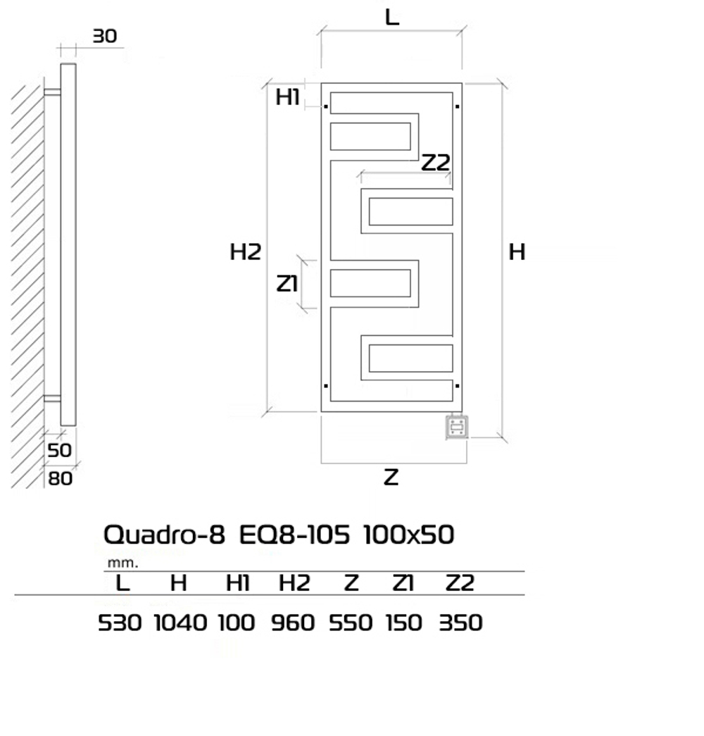Quadro-8 Дизайн радиатор электрический EQ8 100x50 см