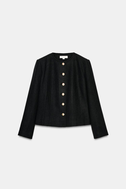 ZARA БЛЕЙЗЕР ОБЛЕГАЮЩЕГО КРОЯ С КРУГЛЫМ ВЫРЕЗОМ, ЧЕРНЫЙ