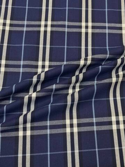 Курточно-плащевая ткань хлопковая Burberry синяя в клетку