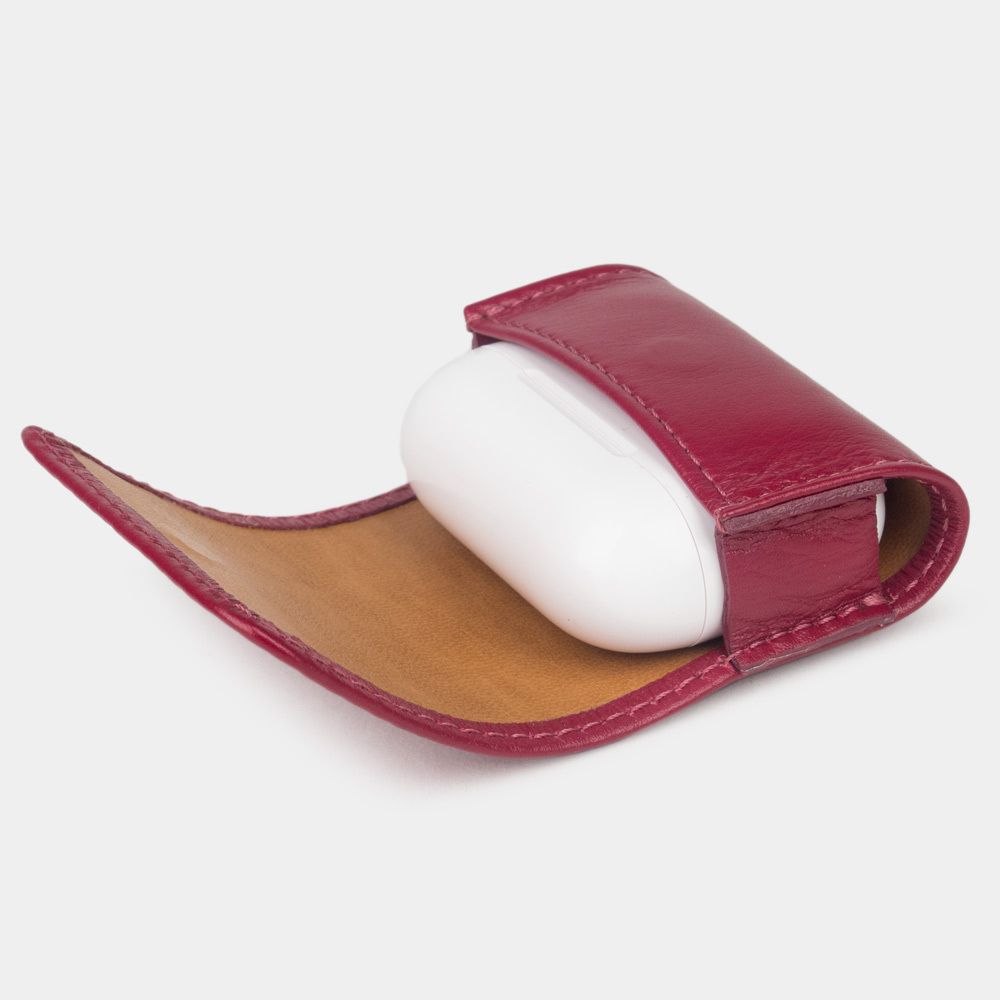 Чехол для наушников AirPods Pro 2,3 из натуральной кожи теленка, цвета малины