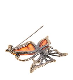 AM- 686 Брошь «Бабочка ажурная» (латунь, янтарь)