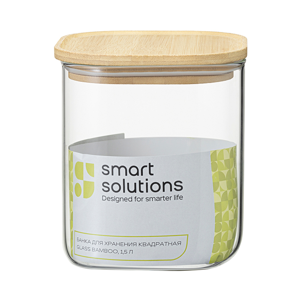 Банка для хранения квадратная glass bamboo, 1,5 л
