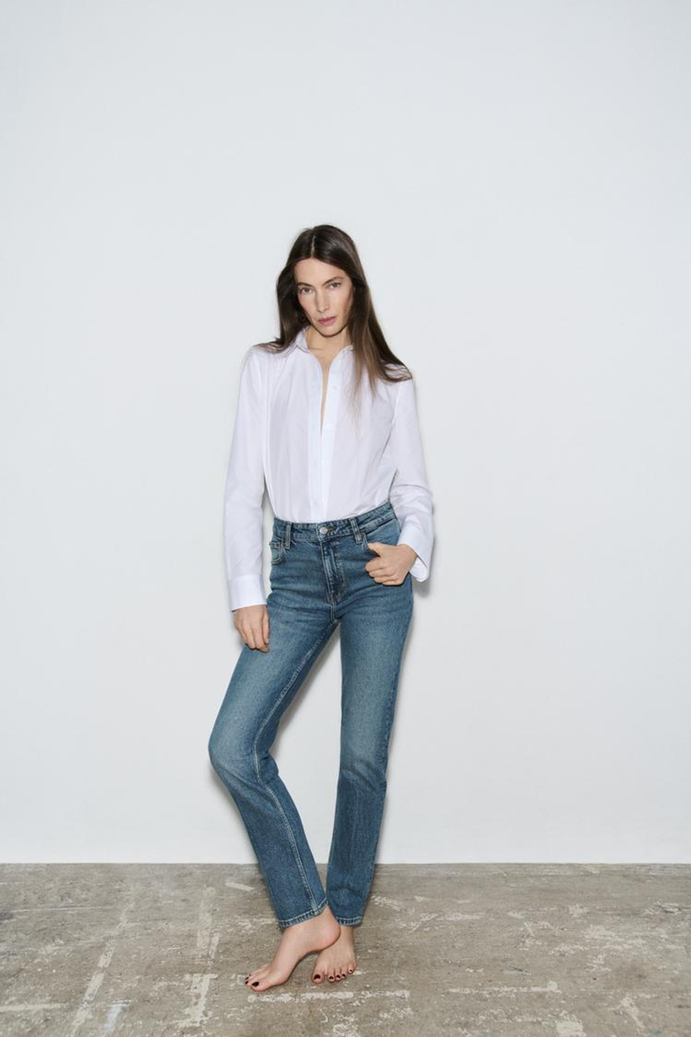 ZARA ДЖИНСЫ SKINNY С ВЫСОКОЙ ПОСАДКОЙ — ZW COLLECTION, ЛИНЯЛЫЙ СИНИЙ