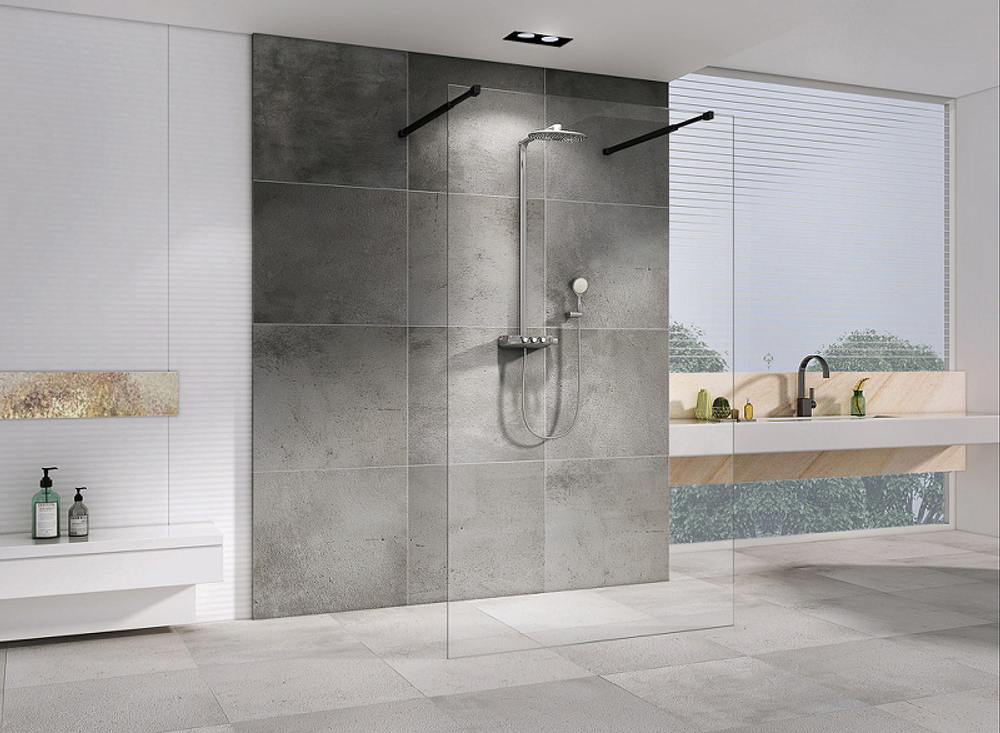 Душевая перегородка Abber Immer Offen 120 AG68120B8 профиль Черный стекло прозрачное