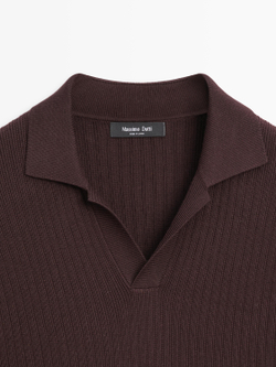 Massimo Dutti Трикотажный свитер из смесового хлопка с воротником-поло, бордо