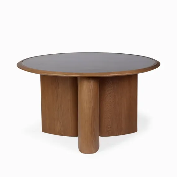 Обеденный стол Harvy Ø135 см, шпон ясеня, черный камень