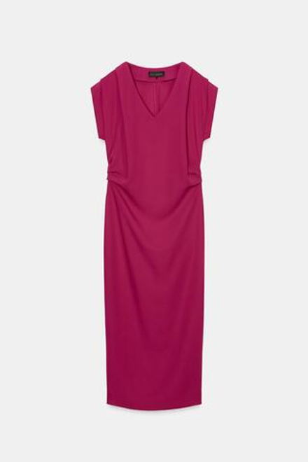 ZARA ПЛАТЬЕ МИДИ СО СКЛАДКАМИ, ТЕМНАЯ ФУКСИЯ