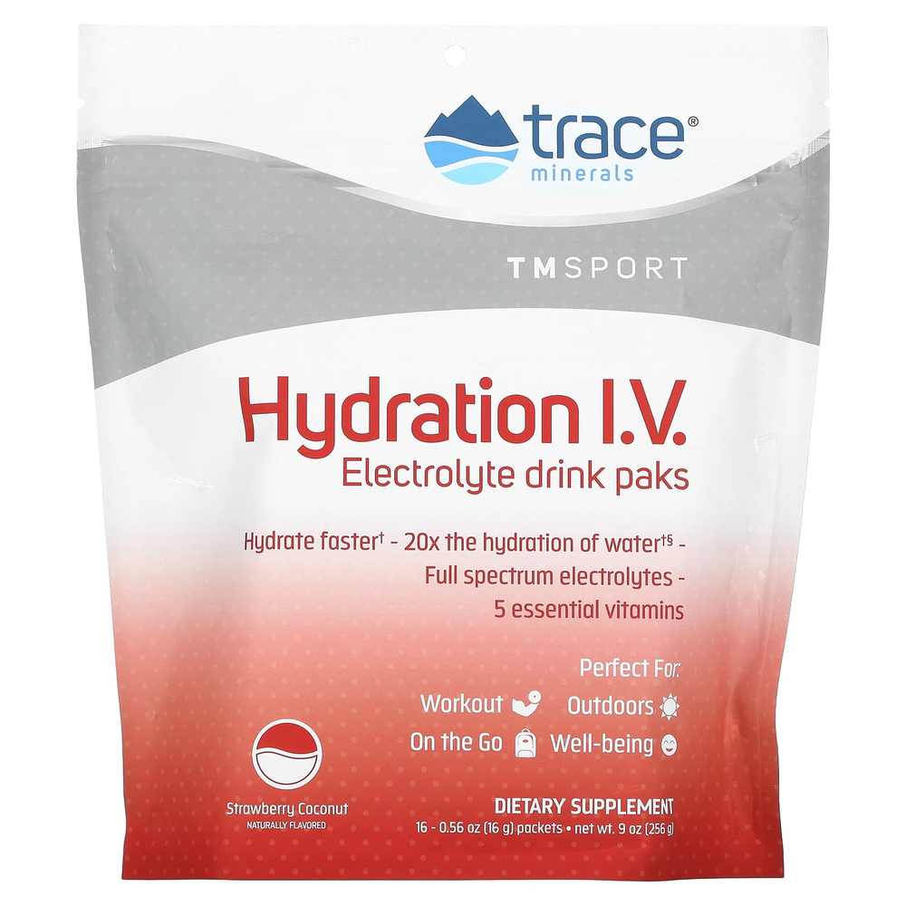 Trace, TM Sport, Hydration IV, электролитные напитки в пакетиках, клубника и кокос, 16 пакетиков по 16 г (0,56 унции)