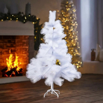 Елка 150см белая с голографией 100 веток, на пластиковой подставке, HJ150-77